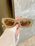 1Pc Gold-Plated Women'S Cat Eye Sunglasses with Rhinestone for Outdoors, Traveling, and Sun Protection