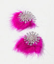 Rhinestone Fur Drop Earrings