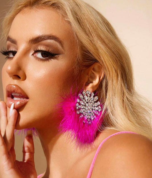 Rhinestone Fur Drop Earrings